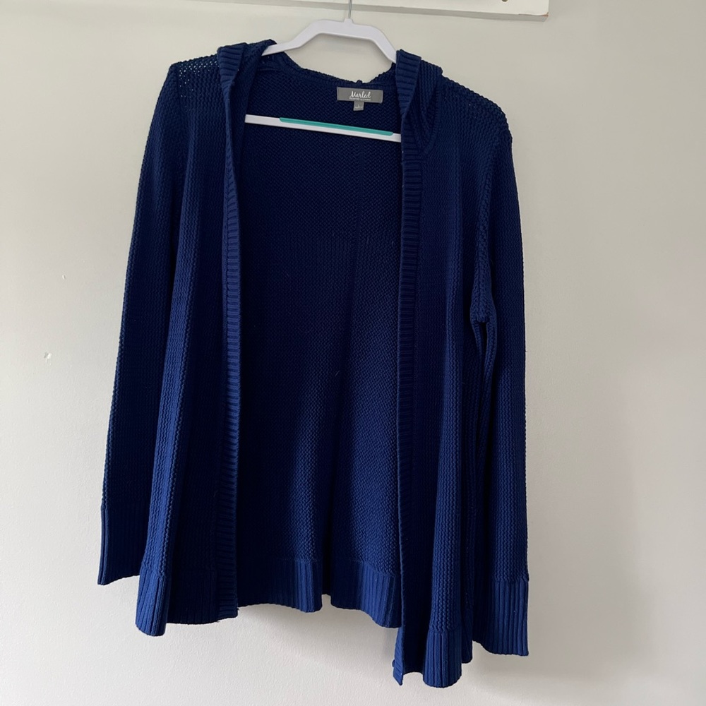 Marled Blue Cardigan w Hood L